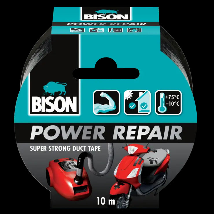 Bison Power Repair Tape Quick, Strong and easy Duct/ Repair Black Roll 10m