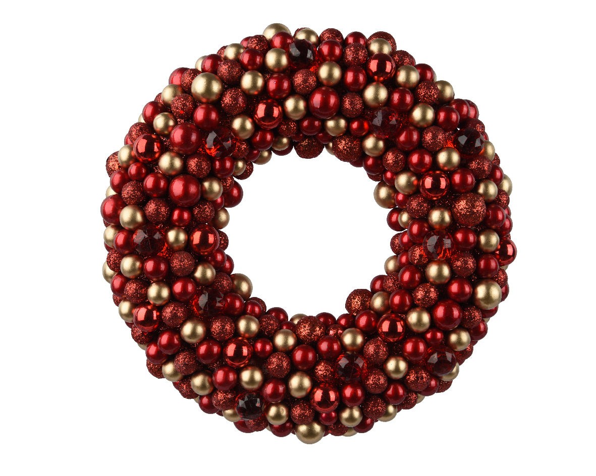 Homesmiths Wreath Shatterproof Matt Shiny Acrylic Beads Red & Gold 50cm