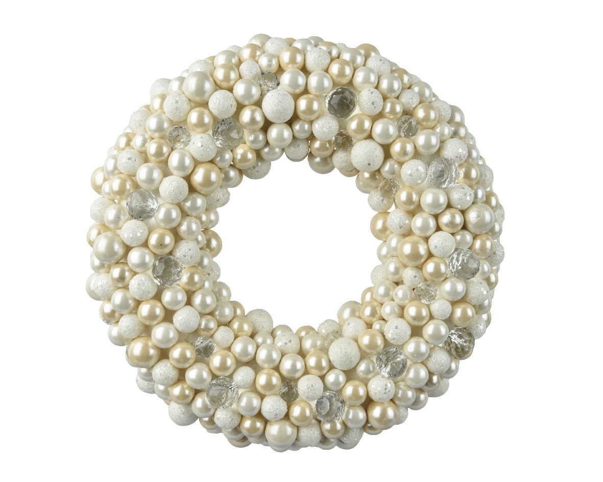 Homesmiths Wreath Shatterproof Matt Shiny Acrylic Beads White & Pearl 50cm