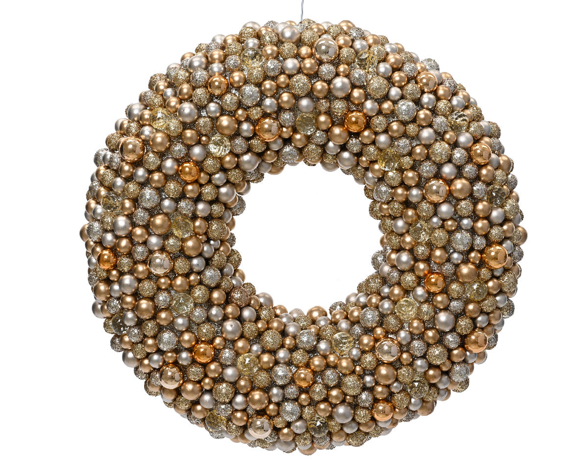 Homesmiths Wreath Shatterproof Matt- Shiny Acrylic Beads Gold & Trans 50cm