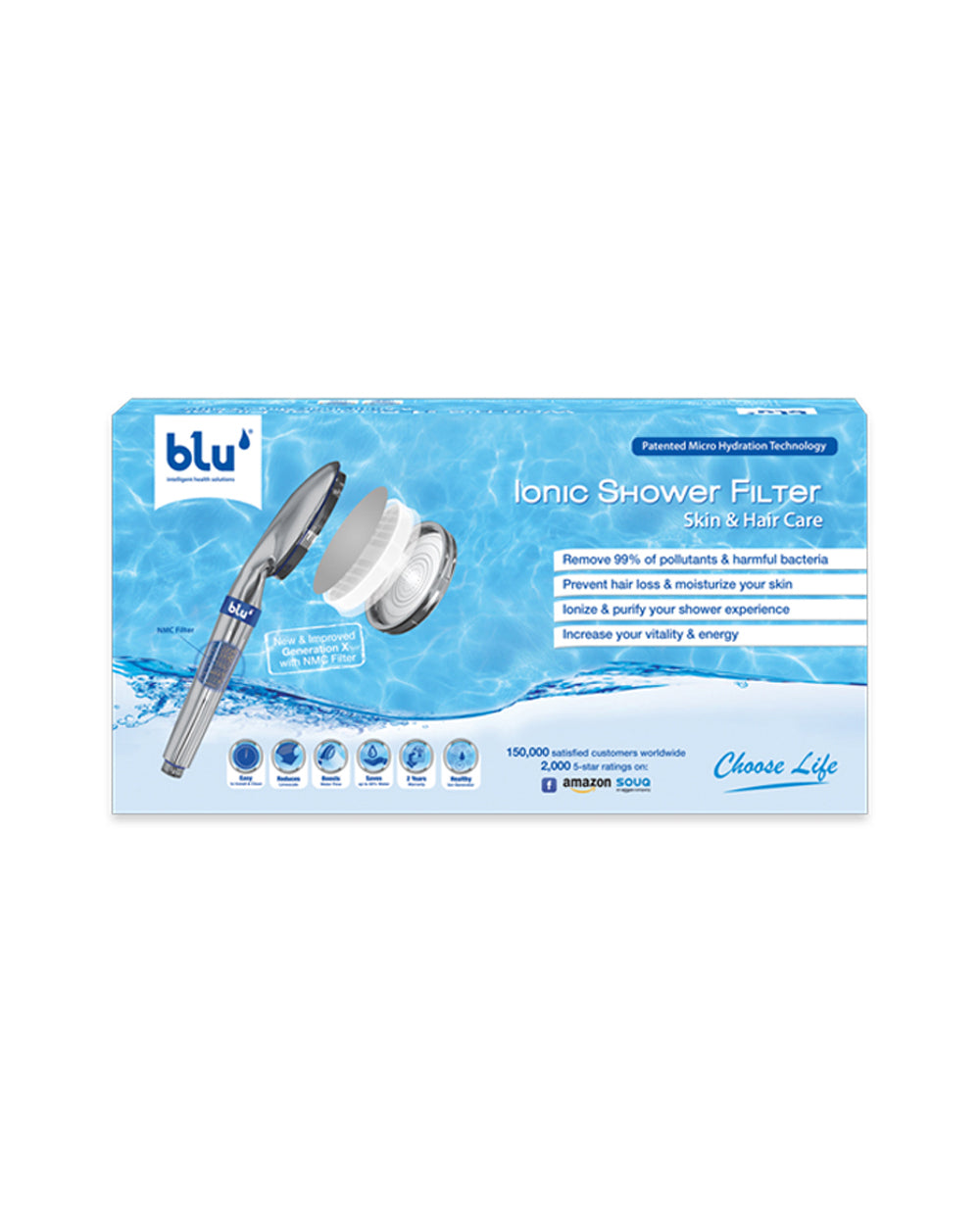 Blu Ionic Shower Filter with 2 NMC 6 stage shower Filtration System