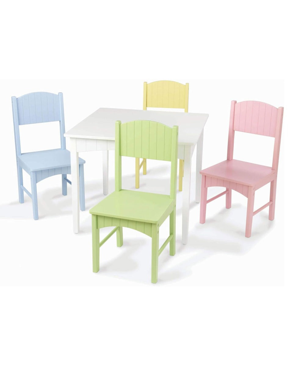 Homesmiths Kid's 1 Wooden Table & 4 Pinewood Chairs Set, Pastel Colors