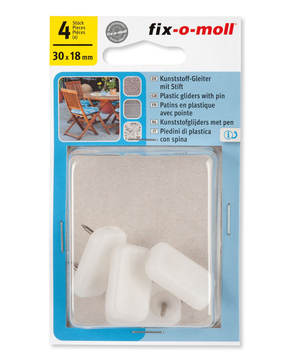 Fix-O-Moll Plastic Gliders With Pin White 18Mm