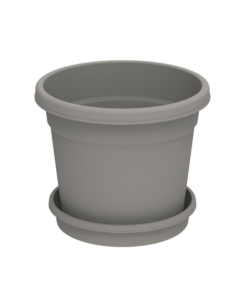 Cosmoplast Round Flower Pot With Tray 12 inch Curver Grey