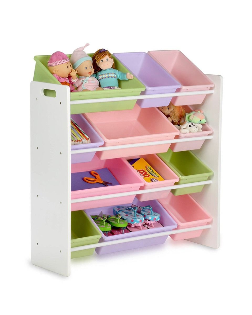 Homesmiths 4-tier Toy Storage Organizer With 12 Pastel Colors Plastic Bins for Kids, White Color, D39.8Cm x W85.5Cm x H88.3Cm