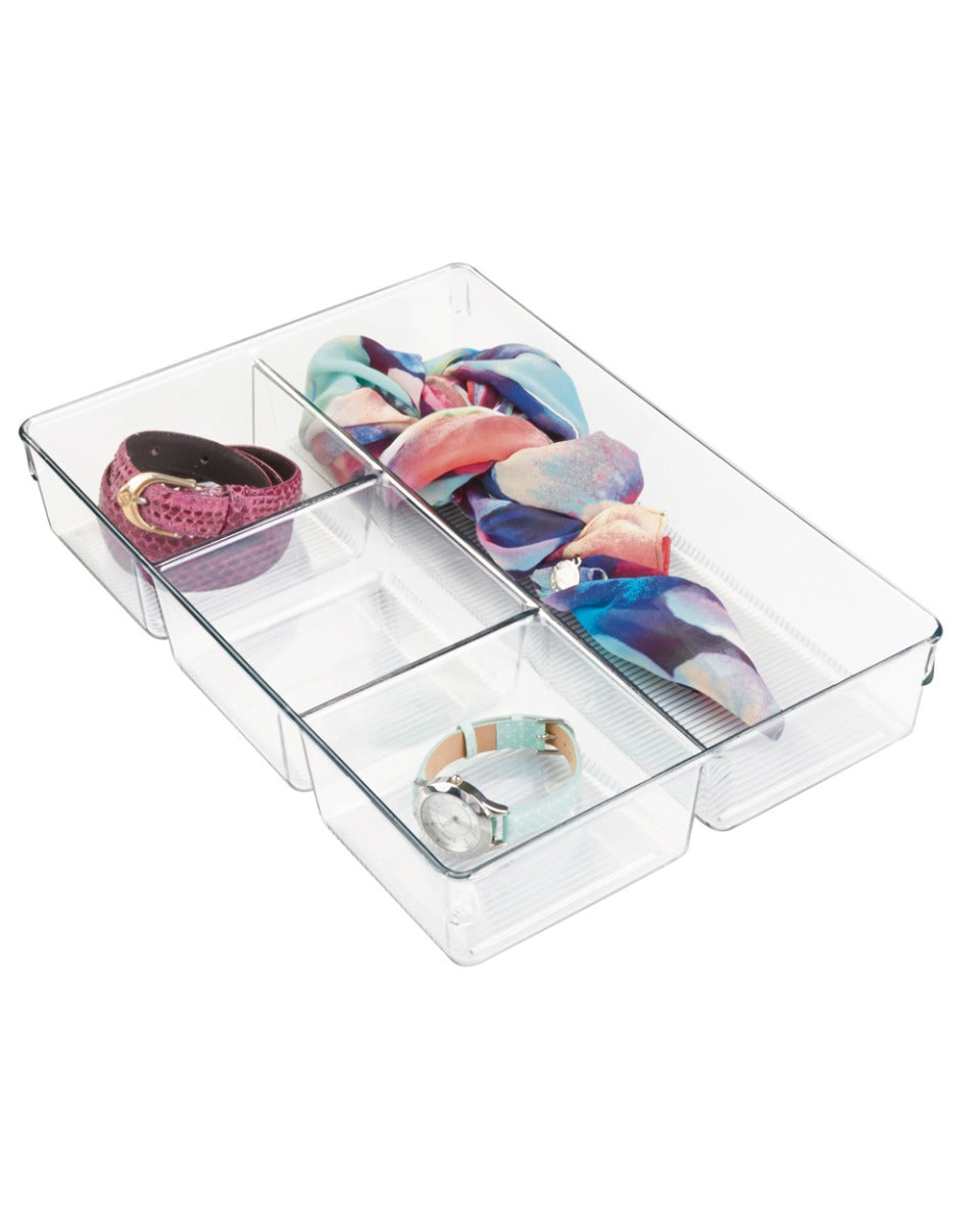 Interdesign Linus Dresser with 4 Divider 9 x 13 x 2.2 inch Clear