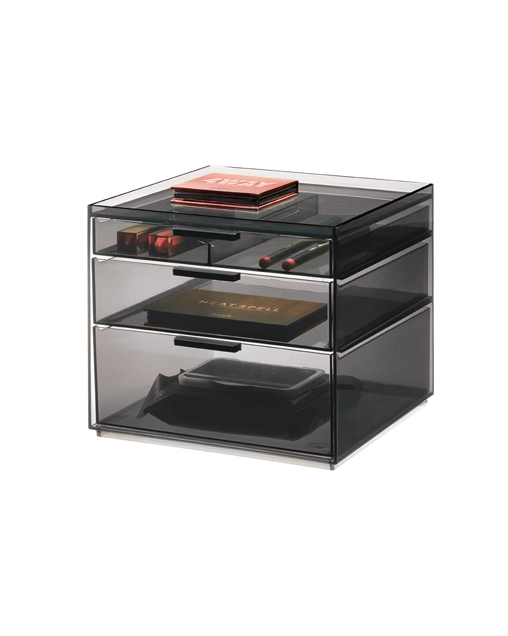 Sarrah Tanno RPET 3 Drawer Cosmetic Organizer Tall Matte Black
