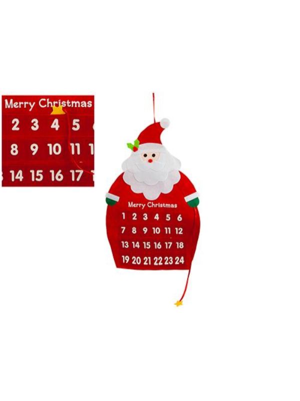 Homesmiths Christmas Felt Santa Shaped Hanging Advent Calendar With Hang Tag