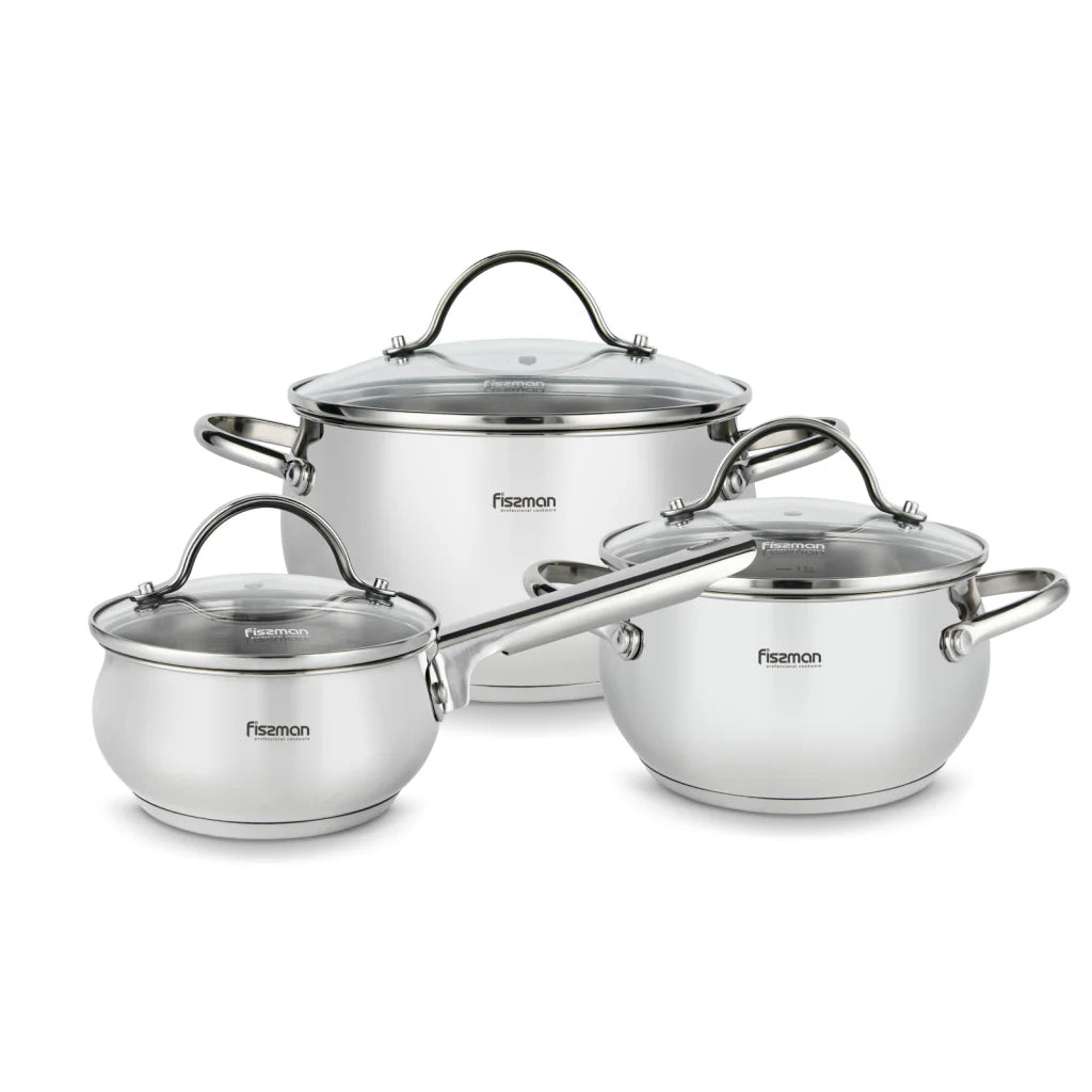 Fissman Martinez 6 Pieces Cookware Set 18/10 Stainless Steel Multi-Layered Induction Bottom Silver