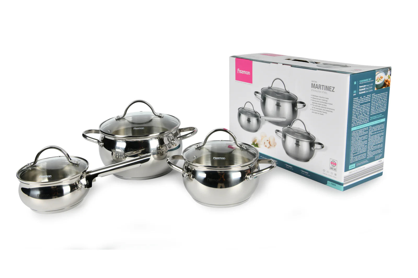 Fissman Martinez 6 Pieces Cookware Set 18/10 Stainless Steel Multi-Layered Induction Bottom Silver