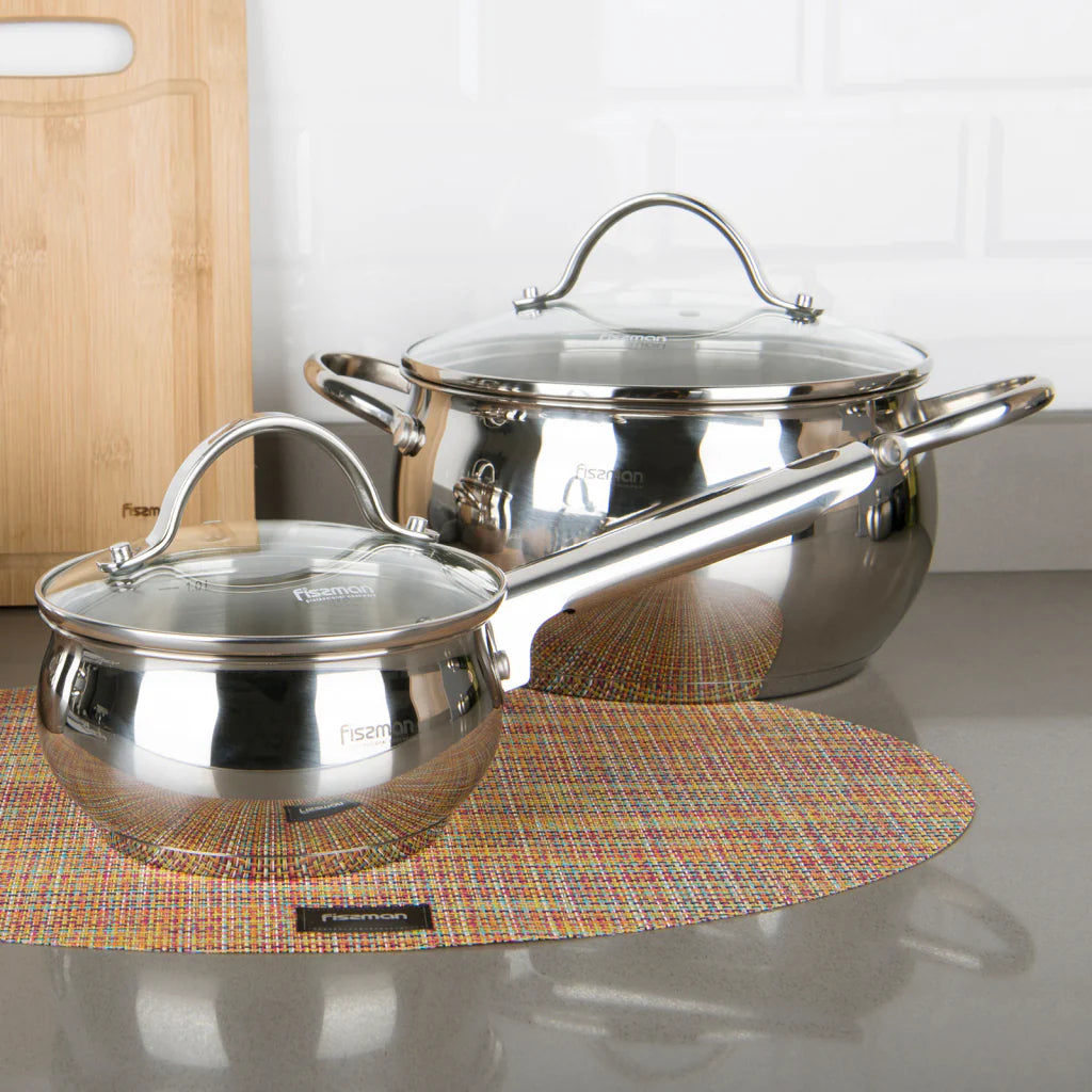 Fissman Martinez 6 Pieces Cookware Set 18/10 Stainless Steel Multi-Layered Induction Bottom Silver