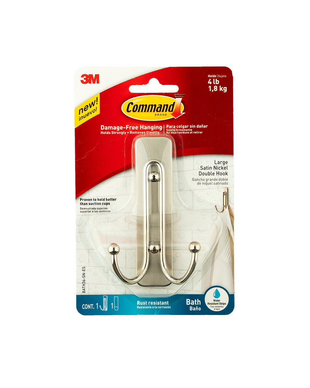 Command Large Satin Nickel Double Hook