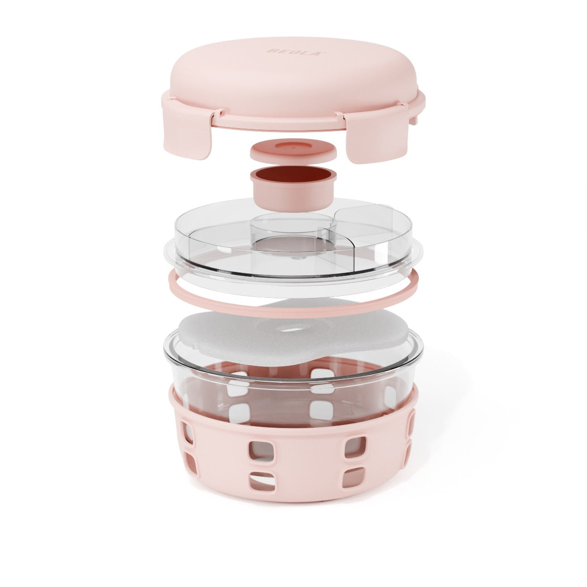 Beola Glass Food Bowl Container With Ice Pack 950Ml Blush Pink
