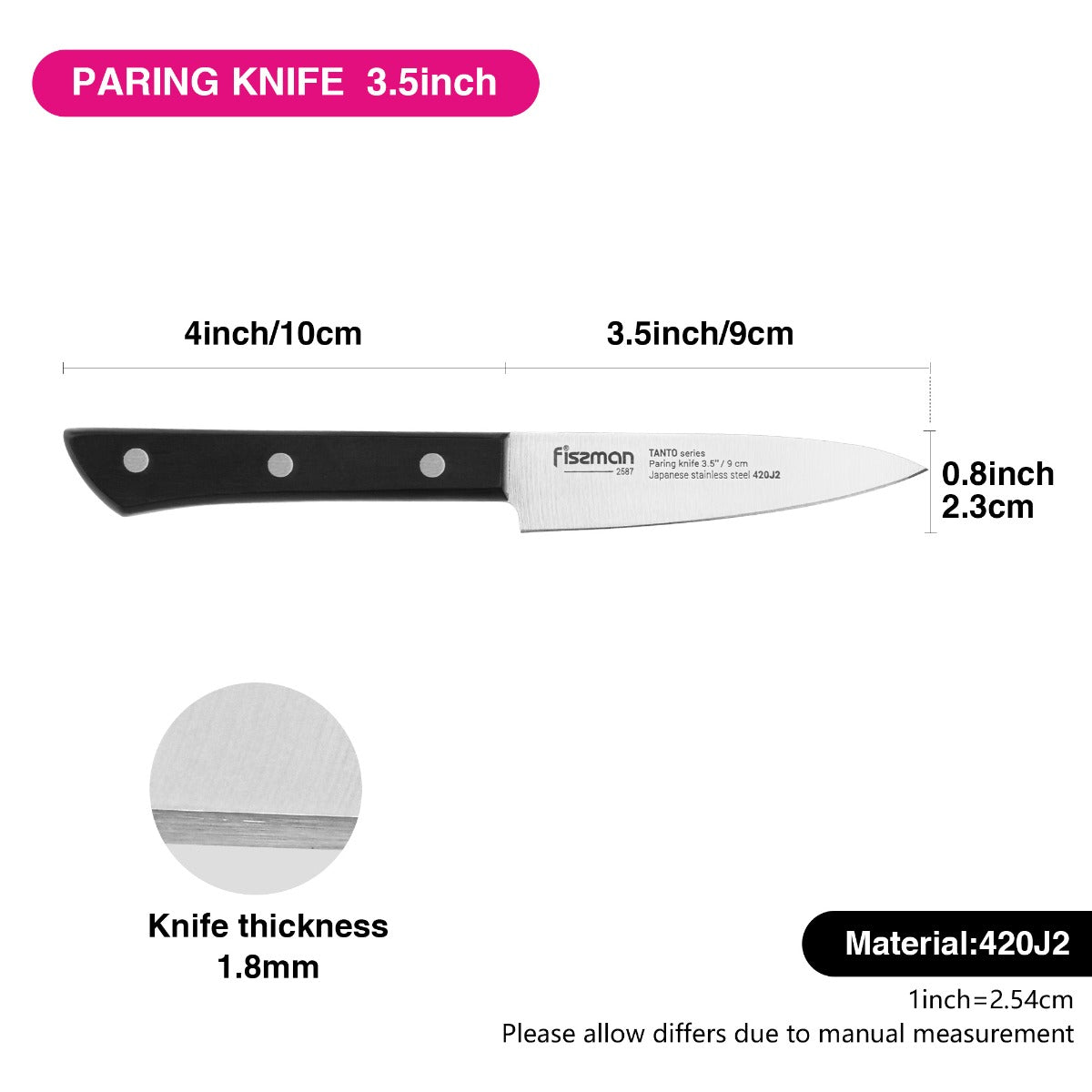 Fissman 3.5'' Paring Tanto 3Cr13 Steel
