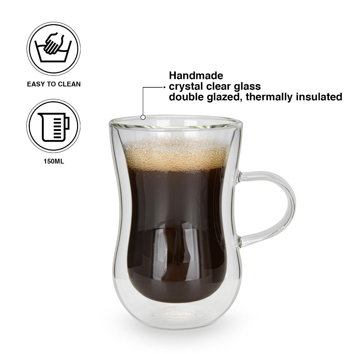 Fissman Set of 2 Double Wall Cups 150ML Borosilicate Glass