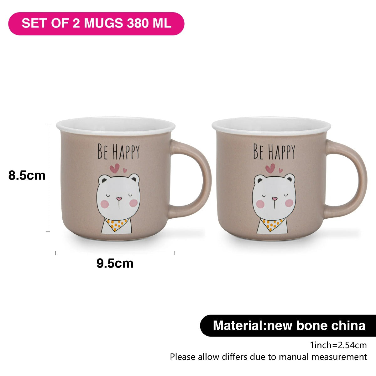 Fissman Set Of 2 Mugs 380ML Be Happy