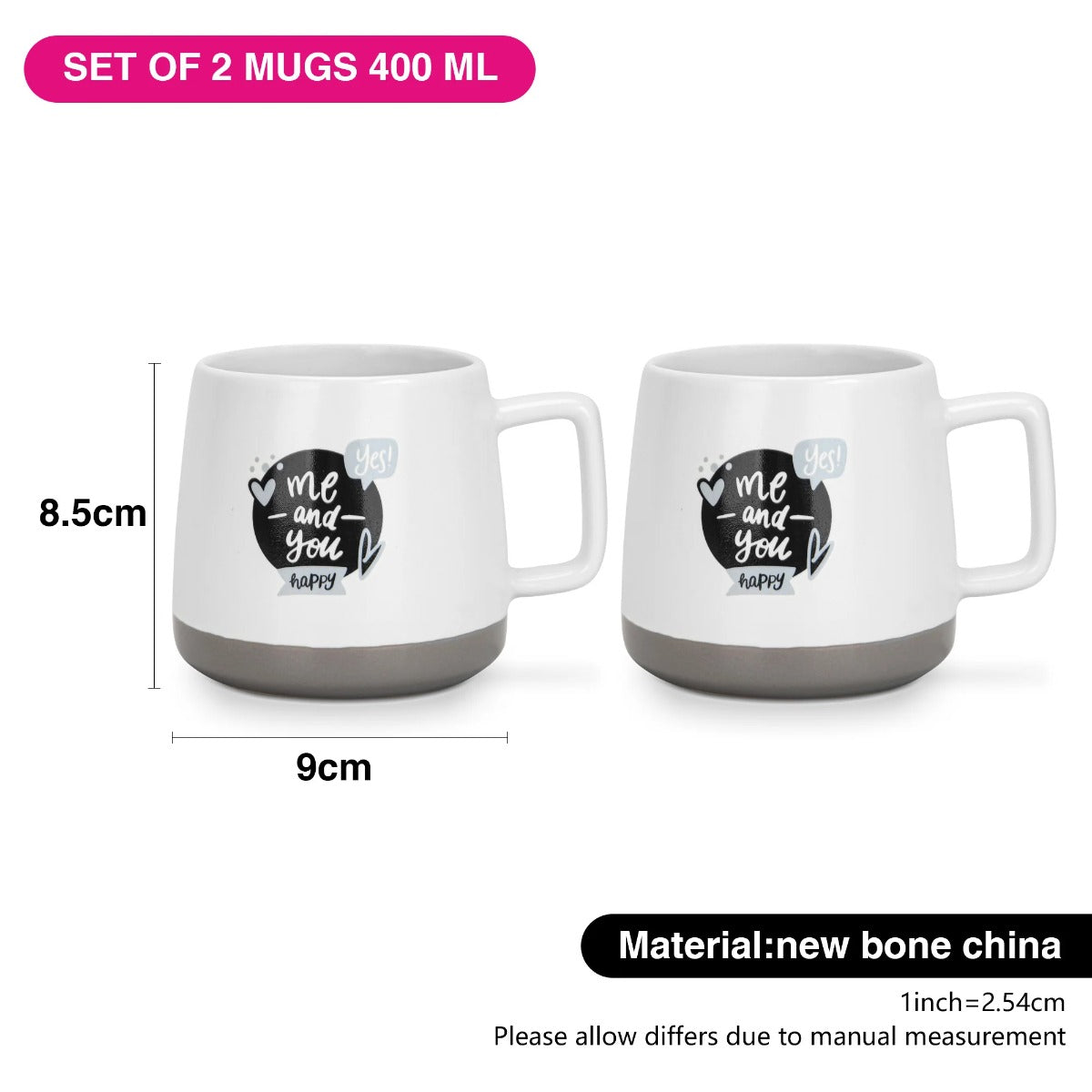 Fissman 2 Piece Mugs 400ML Me And You Happy