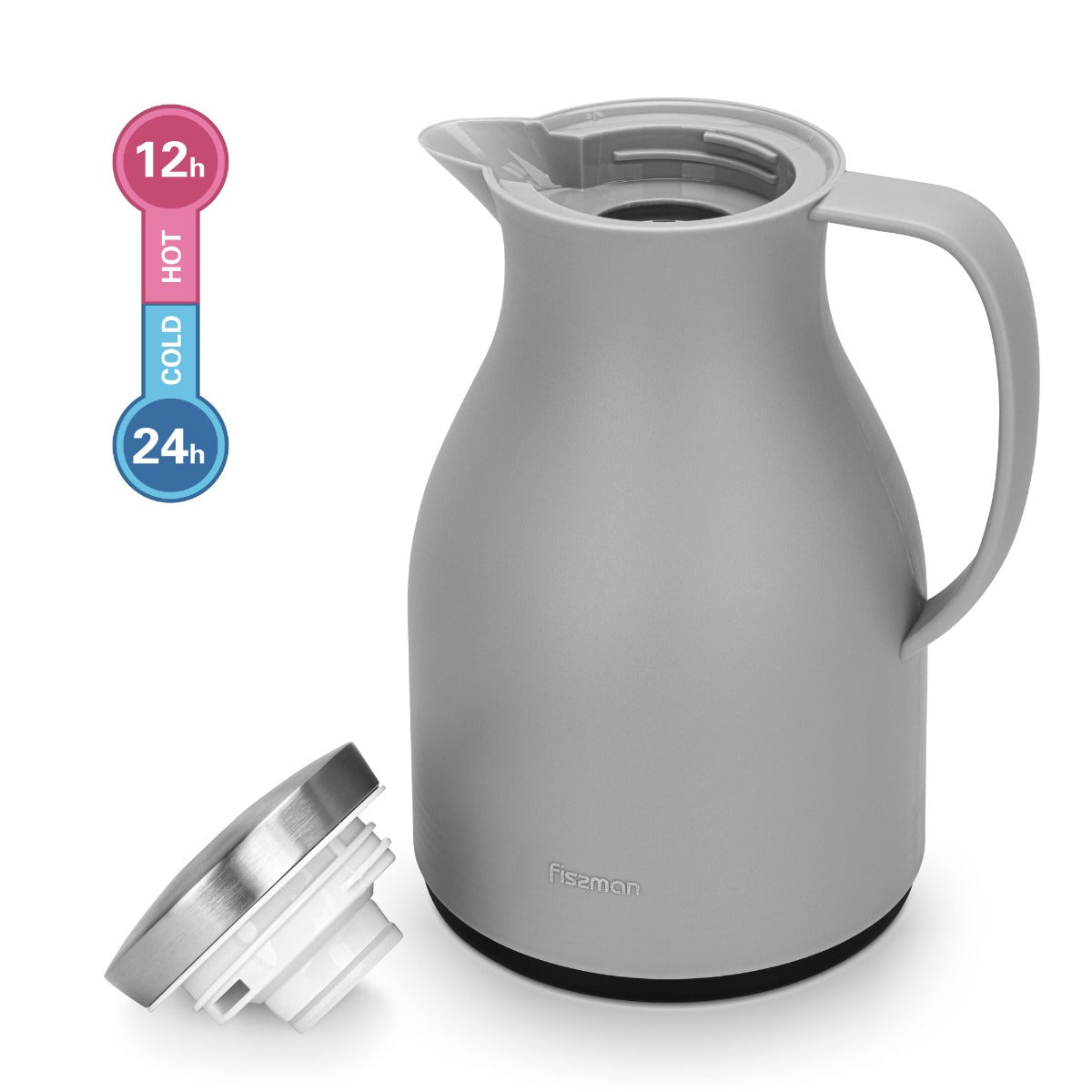 Fissman Vacuum Insulated Flask 1000 ML Grey With Pink Glass Liner