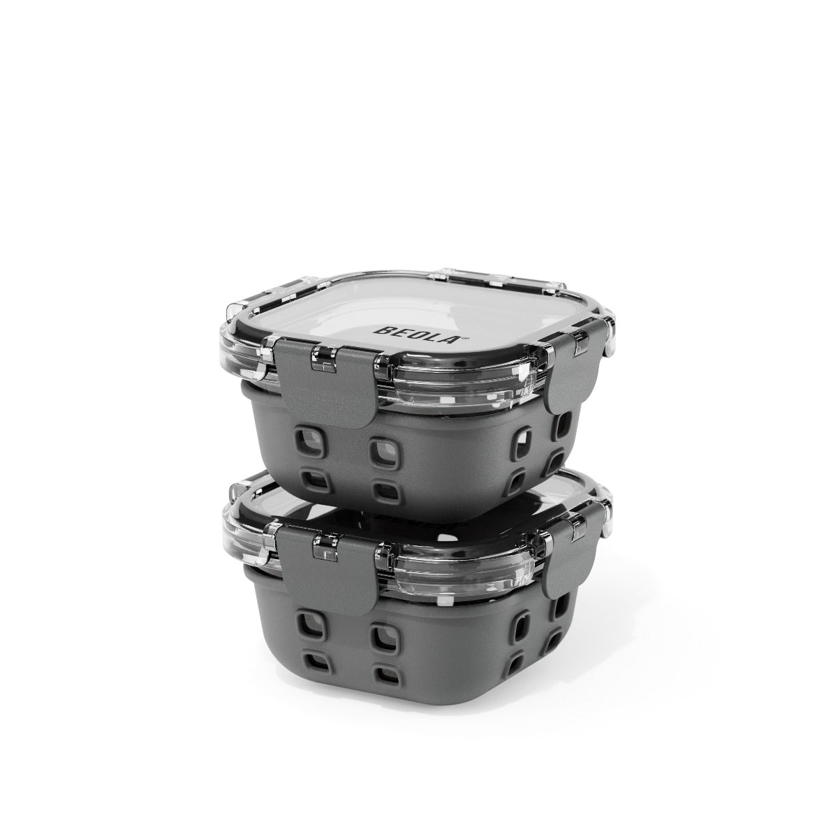 Beola Set Of 2 Glass Food Storage Containers With Silicone Protective Sleeve, 320Ml Lava Gray
