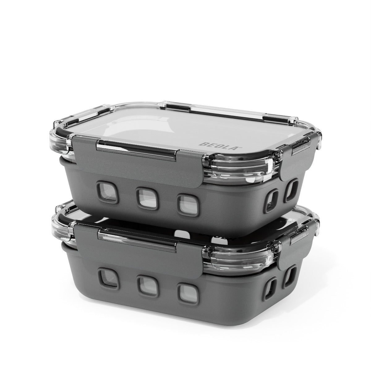 Beola Set Of 2 Glass Food Storage Containers With Silicone Protective Sleeve,  640Ml Lava Gray