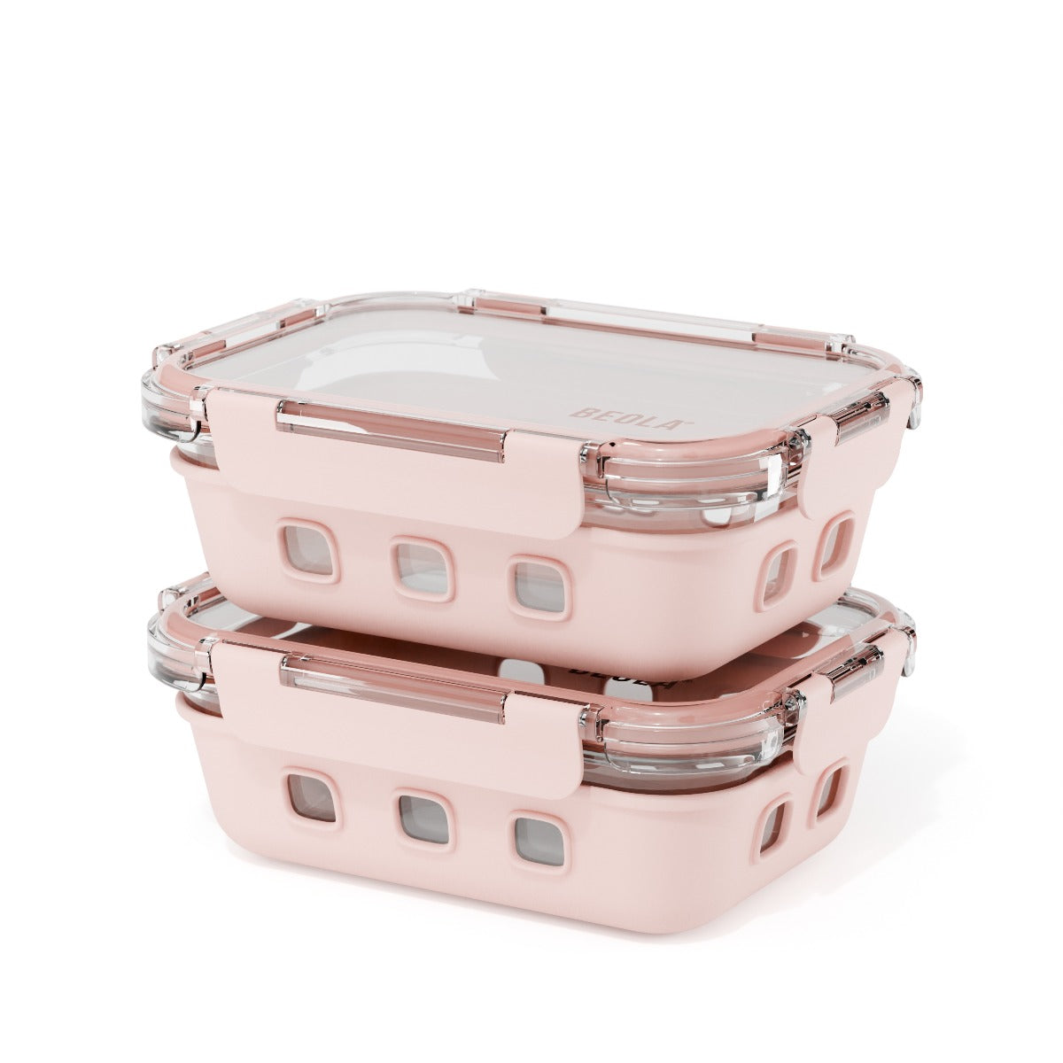 Beola Set Of 2 Glass Food Storage Containers With Silicone Protective Sleeve, 640Ml Blush Pink