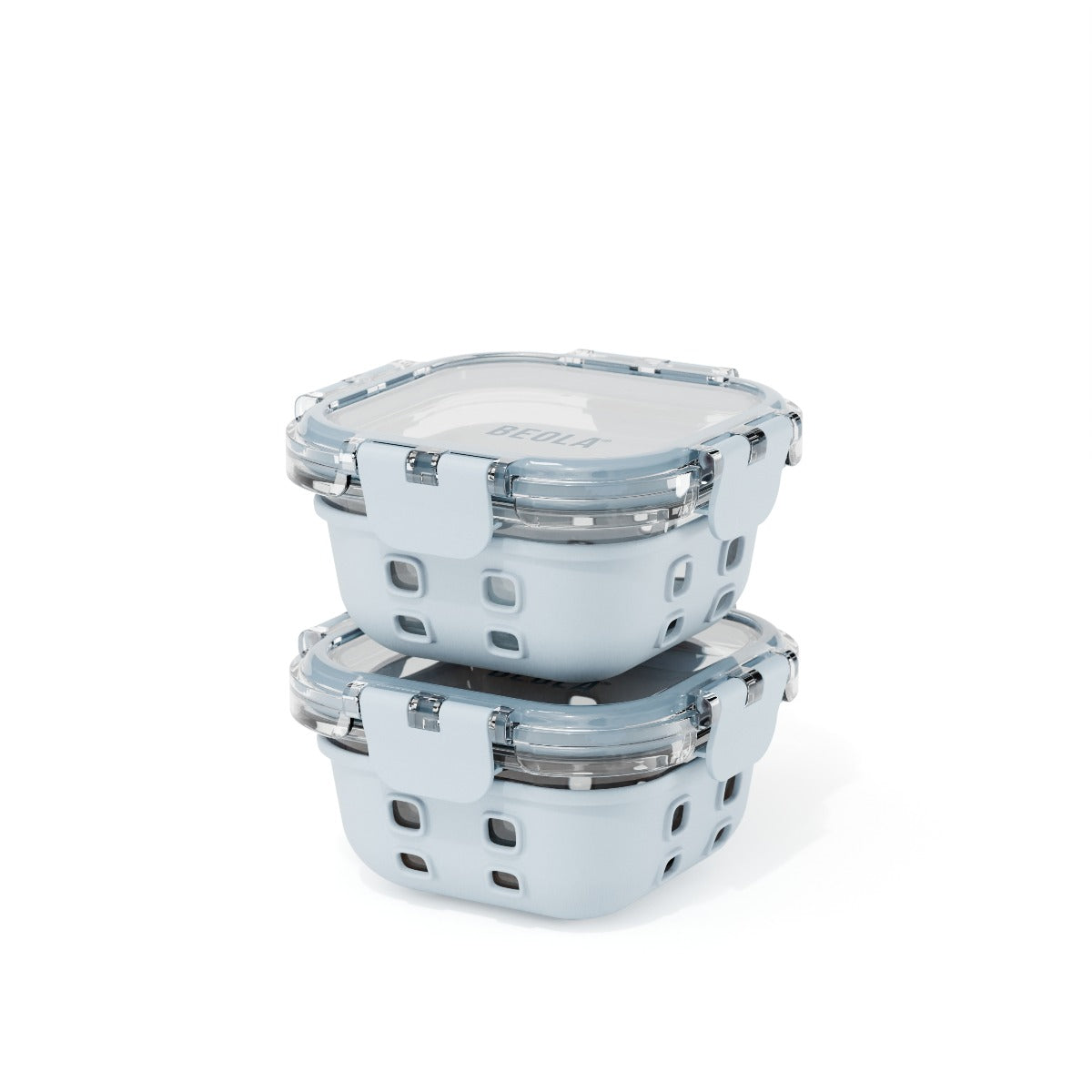 Beola Set Of 2 Glass Food Storage Containers With Silicone Protective Sleeve, 320Ml Ice Blue
