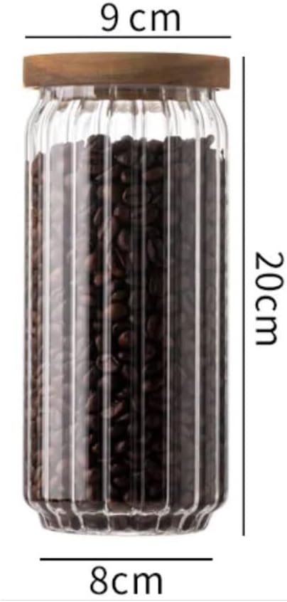 1Chase Borosilicate Stripe Glass Food Storage Jar With Acacia Wood 20 cm 900 ML 1 Piece
