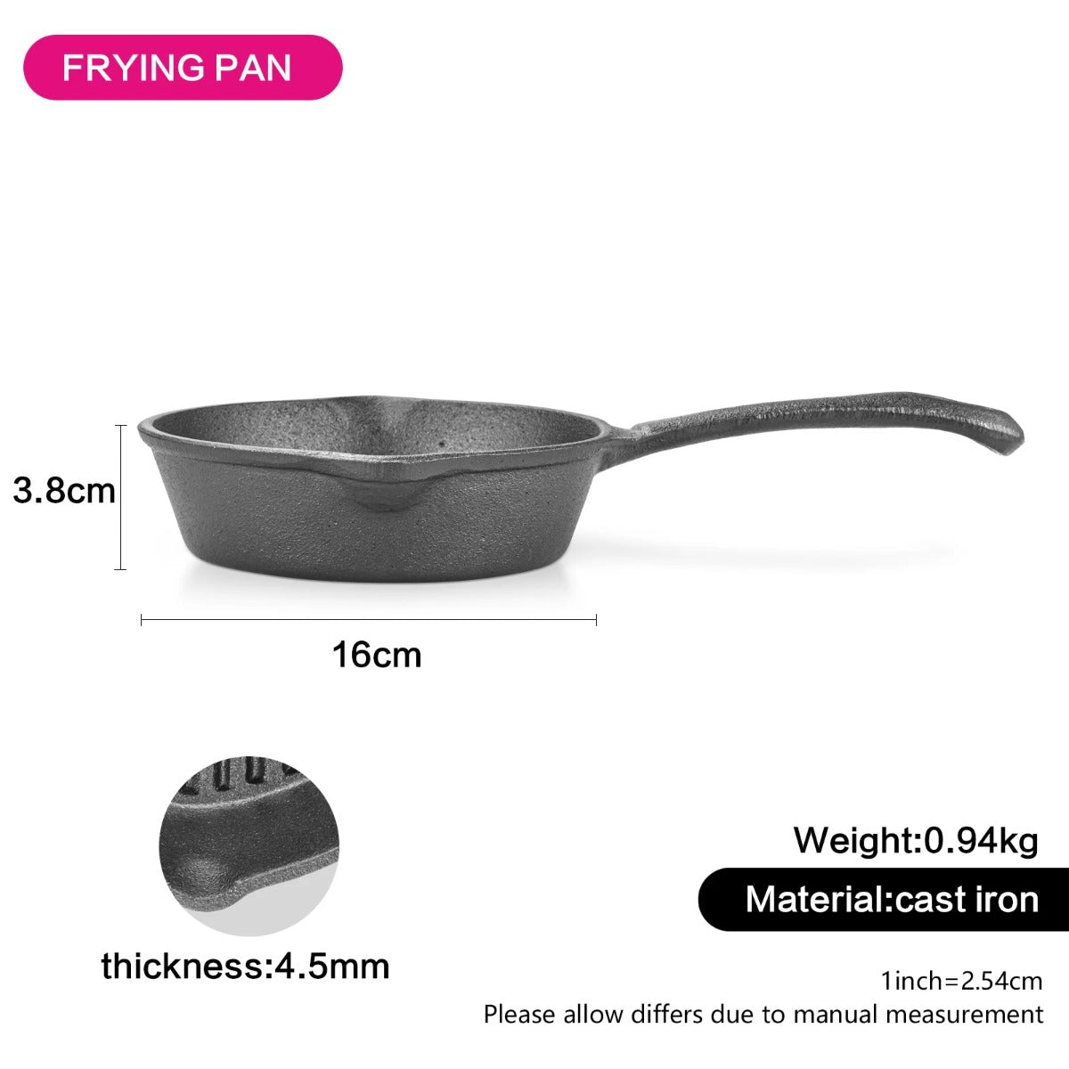 Fissman Frying Pan 16 x 3.8 cm Non Stick Cast Iron