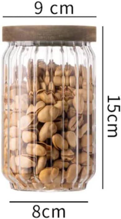 1Chase Borosilicate Stripe Glass Food Storage Jar With Acacia Wood 15 cm 700 ML