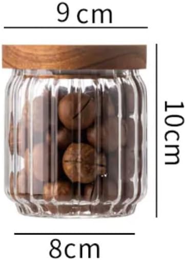 1Chase Borosilicate Stripe Glass Food Storage Jar With Acacia Wood 10CM 500 ML