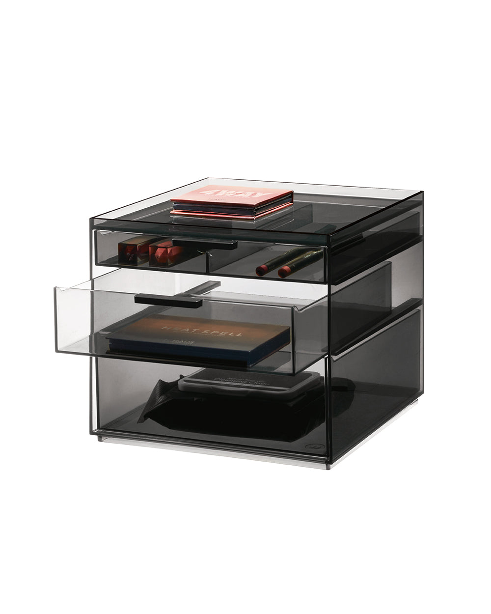 Sarrah Tanno RPET 3 Drawer Cosmetic Organizer Tall Matte Black