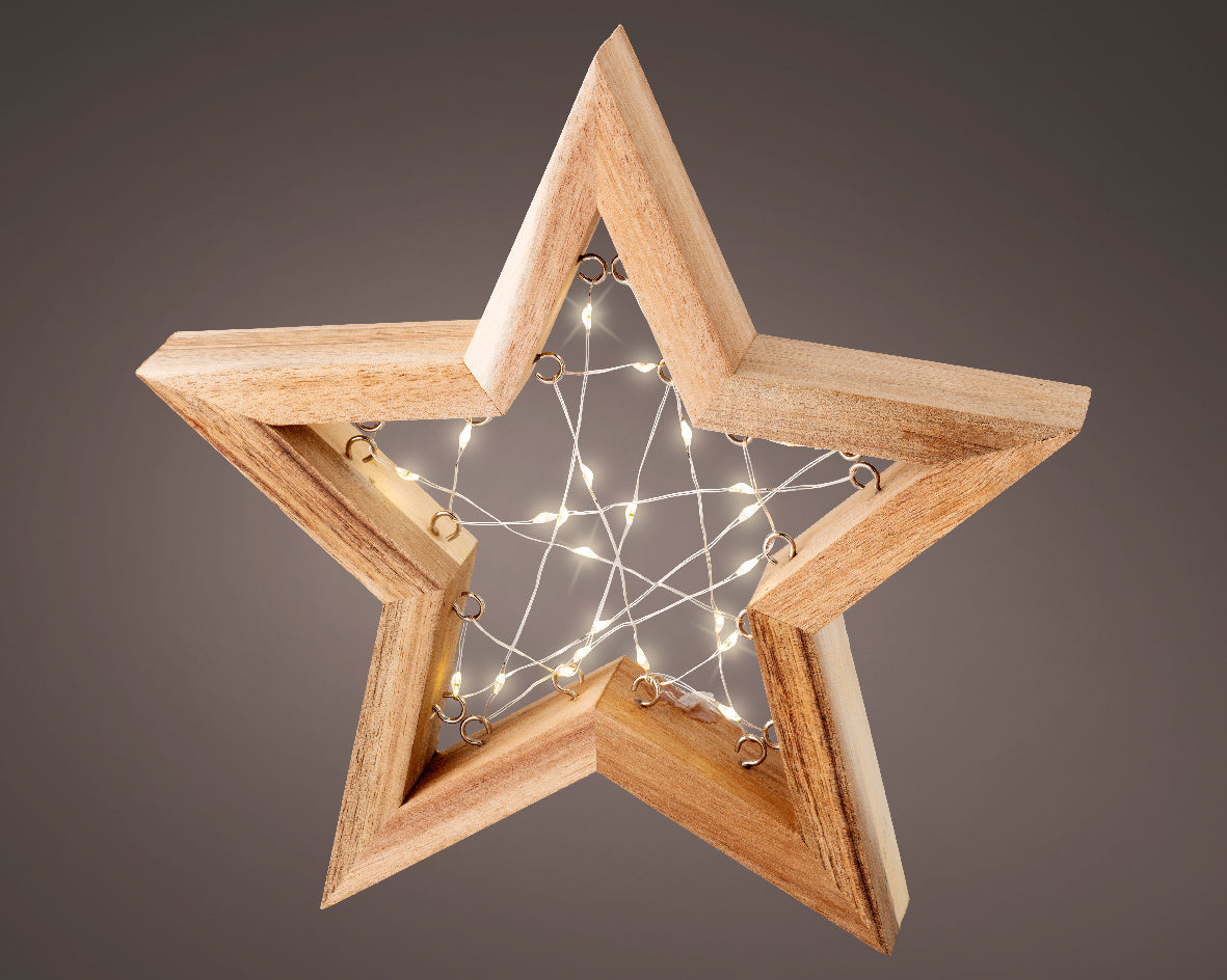 Homesmiths Micro LED Frame Light Wood Star Steady Nat Warm White