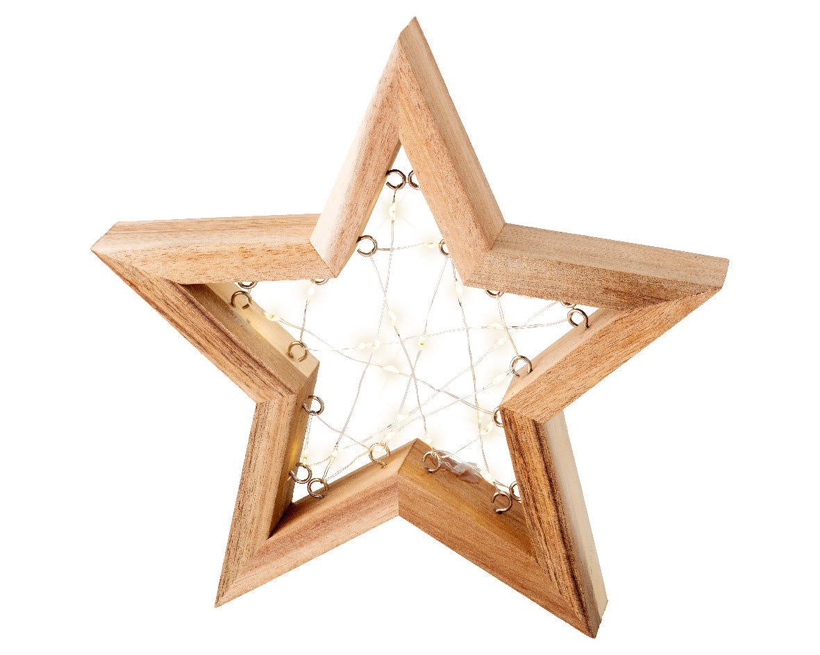 Homesmiths Micro LED Frame Light Wood Star Steady Nat Warm White