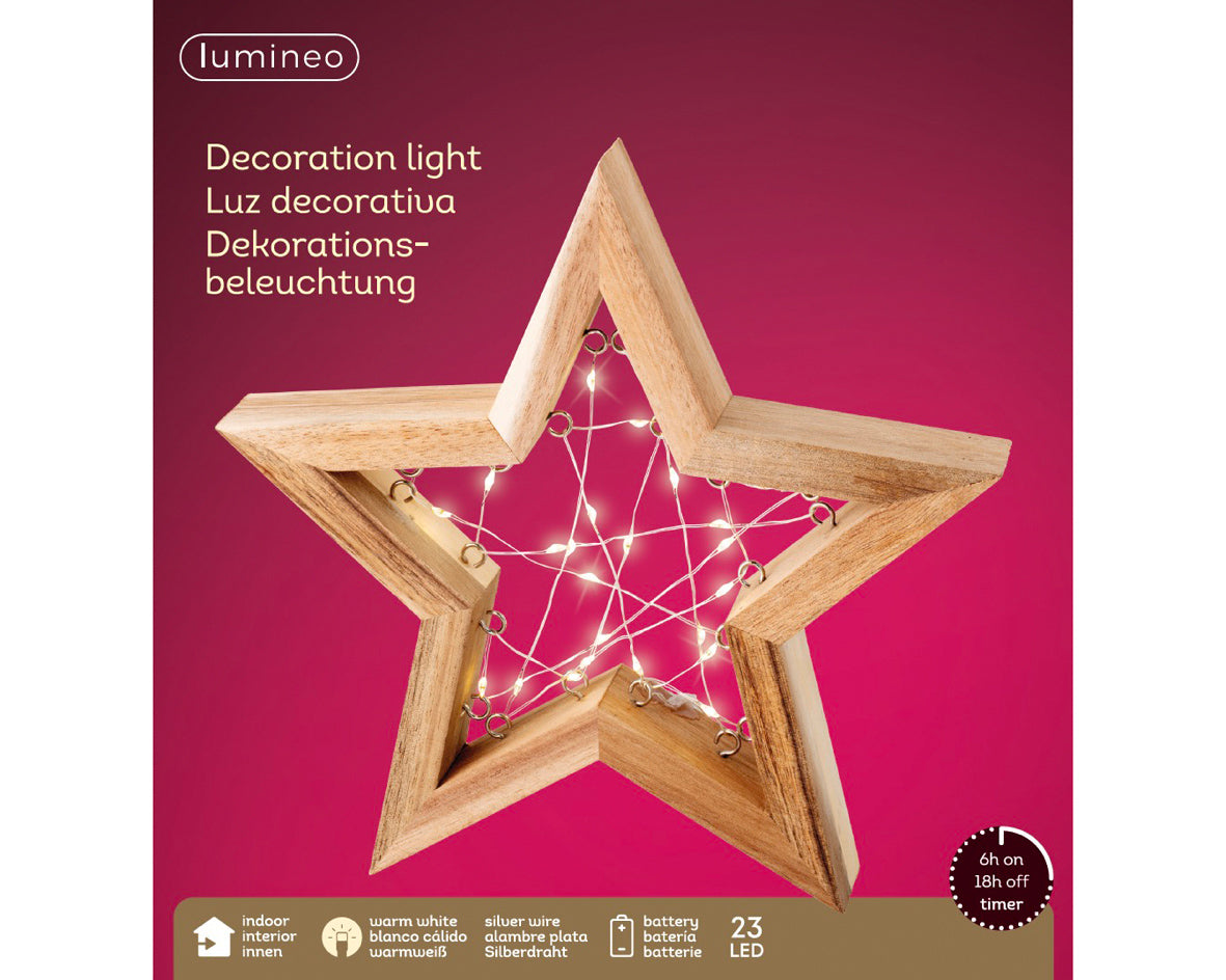 Homesmiths Micro LED Frame Light Wood Star Steady Nat Warm White
