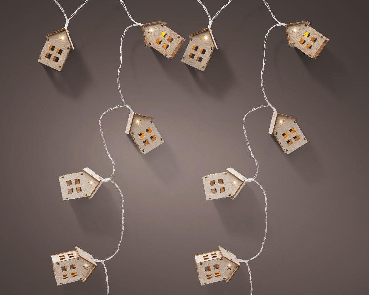 Homesmiths LED Deco String Lights Plywood House Steady With White 10L Battery