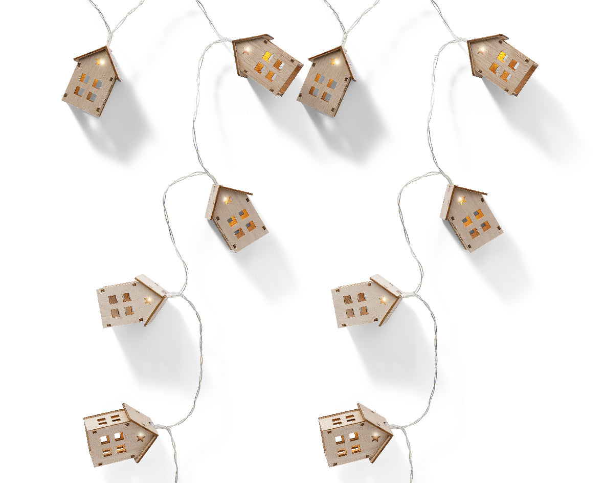 Homesmiths LED Deco String Lights Plywood House Steady With White 10L Battery