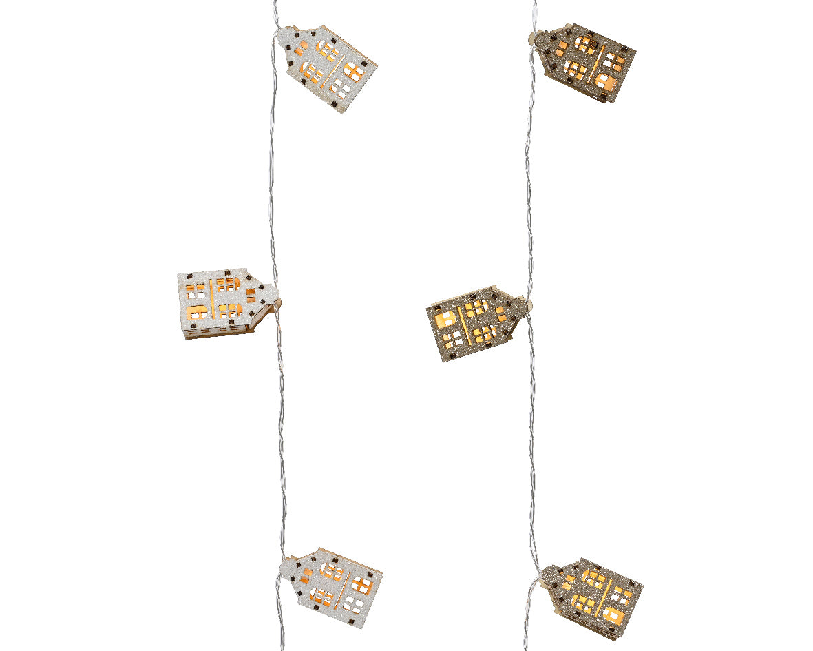 Homesmiths LED Deco String Lights Plywood House With White 10L Battery