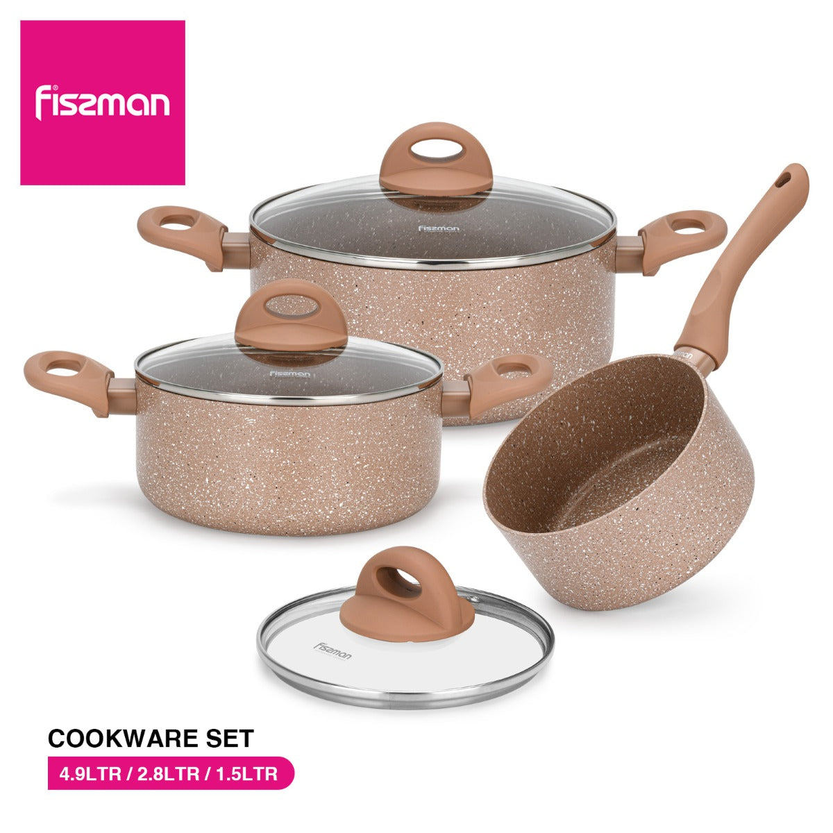 Fissman Cookware Set Latte 6 Pieces Aluminum with Non-Stick Coating