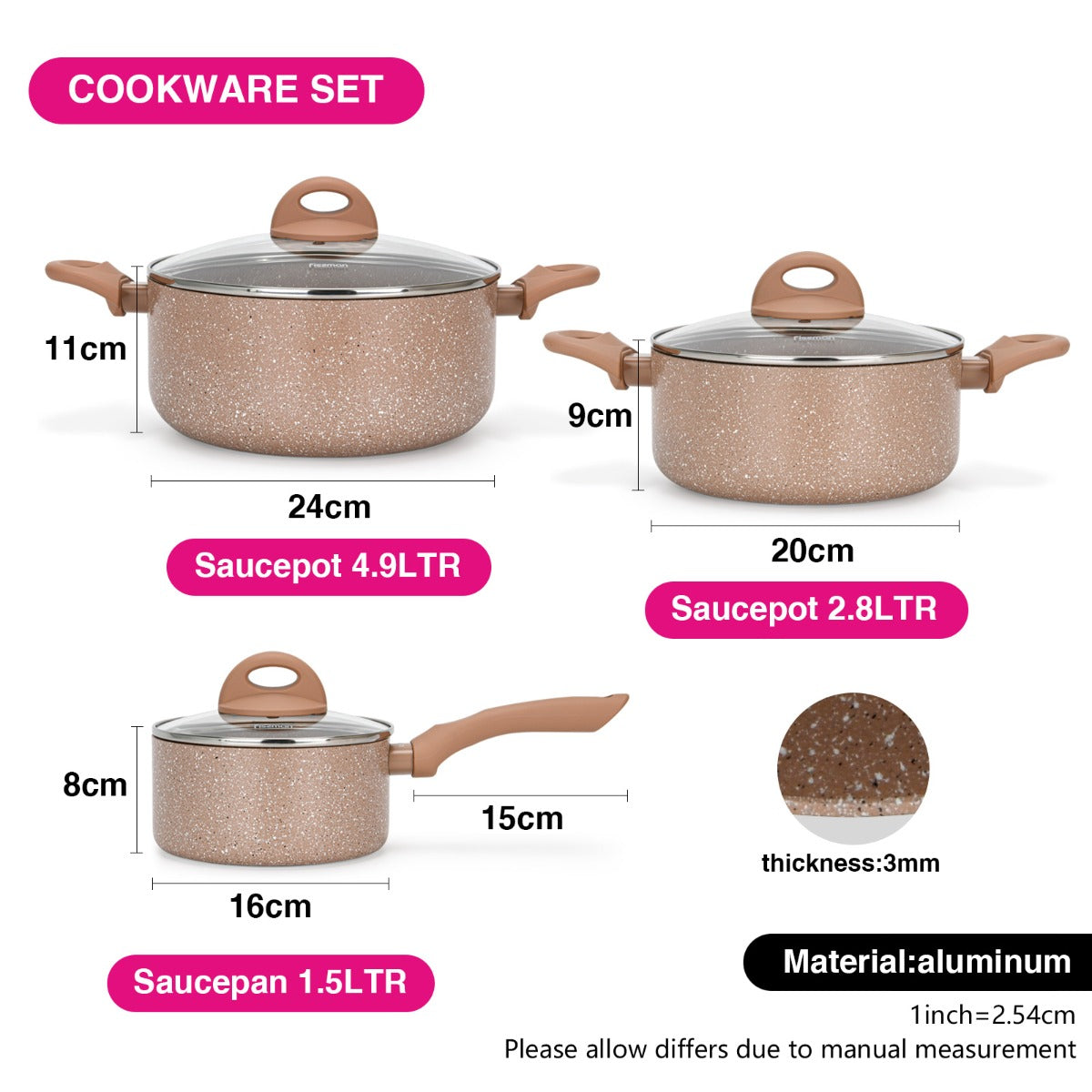 Fissman Cookware Set Latte 6 Pieces Aluminum with Non-Stick Coating