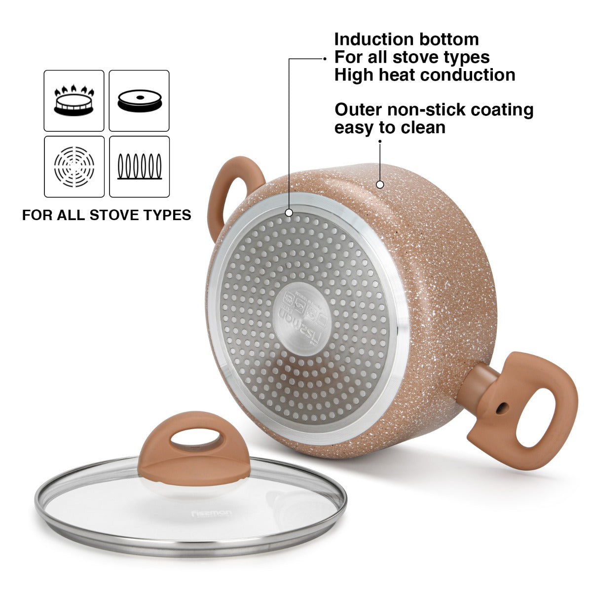 Fissman Cookware Set Latte 6 Pieces Aluminum with Non-Stick Coating