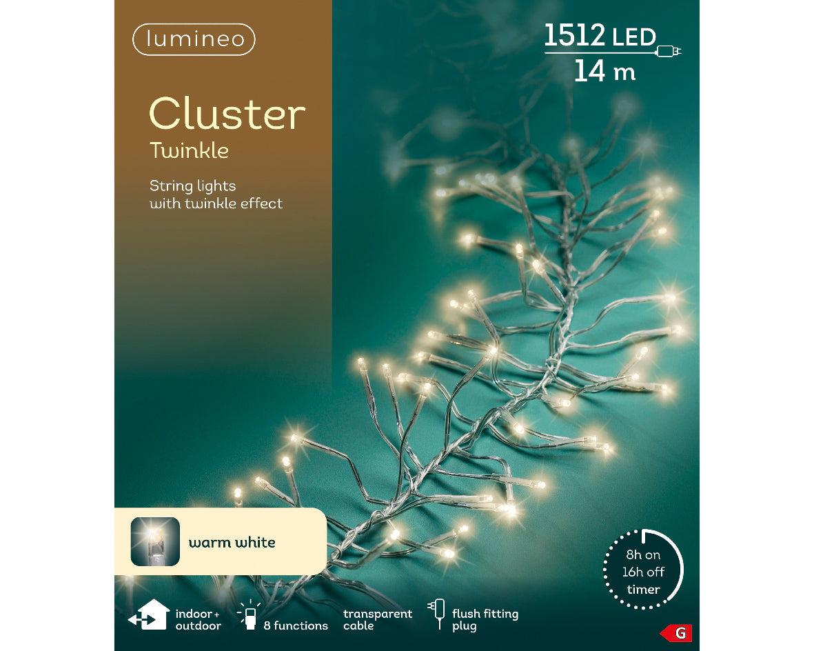 Homesmiths LED Cluster Lights 8 Function Twinkle Effect Warm White 1512L