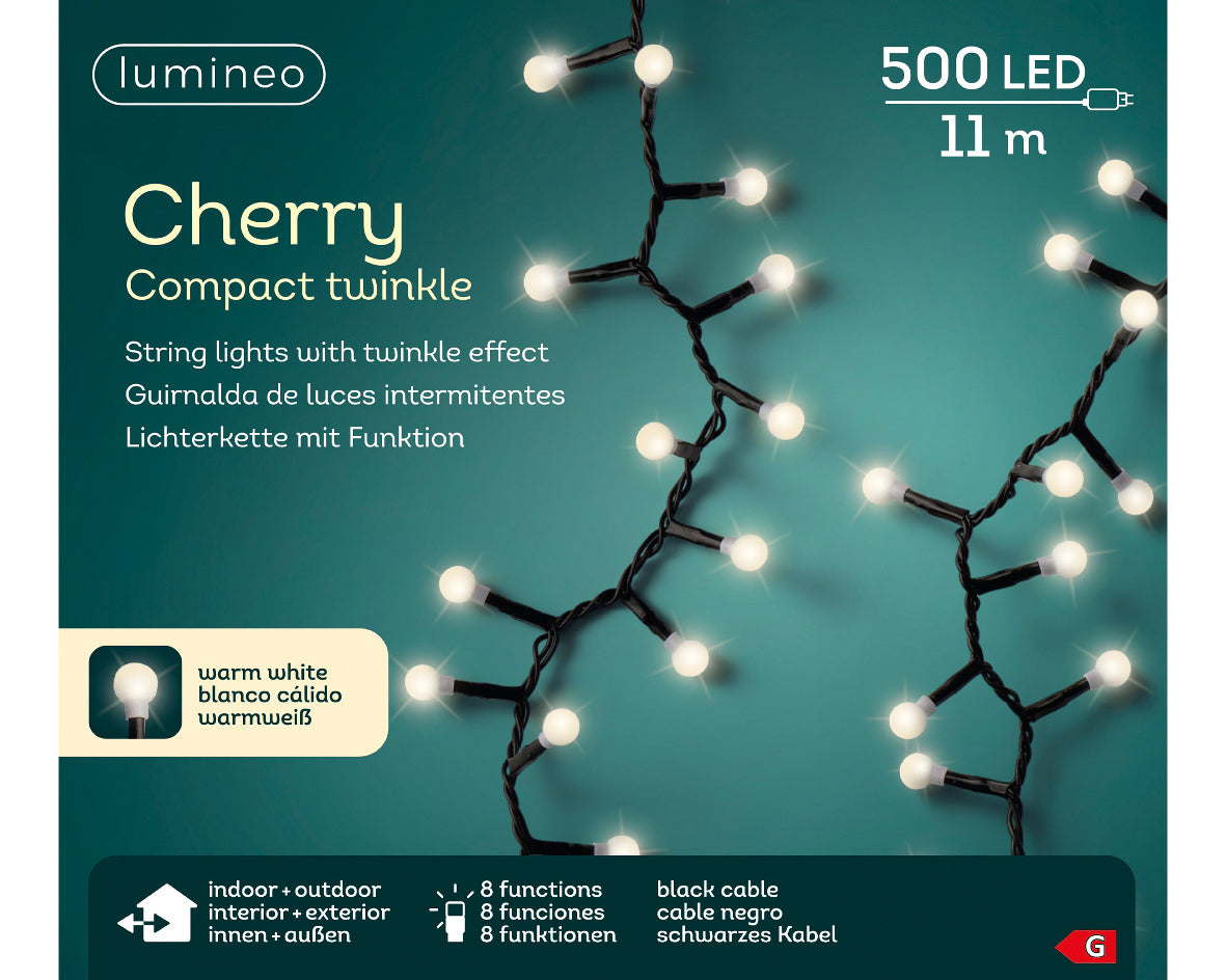 Homesmiths LED Cherry Lights 8 Function Twinkle Effect Warm White 500L