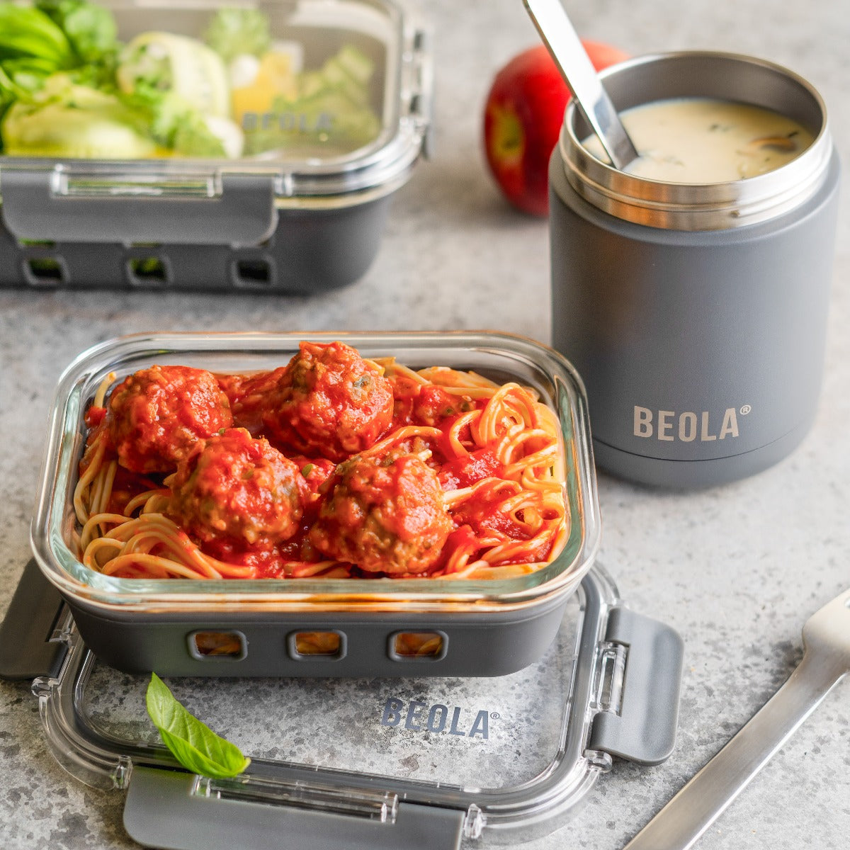 Beola Set Of 2 Glass Food Storage Containers With Silicone Protective Sleeve,  640Ml Lava Gray