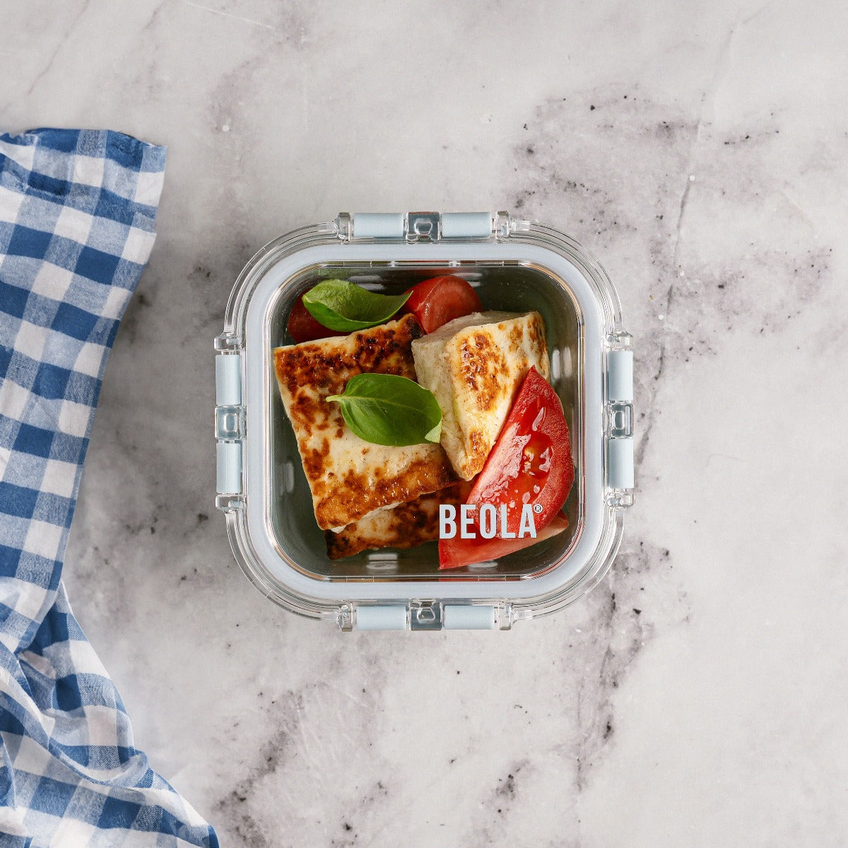 Beola Set Of 2 Glass Food Storage Containers With Silicone Protective Sleeve, 320Ml Ice Blue