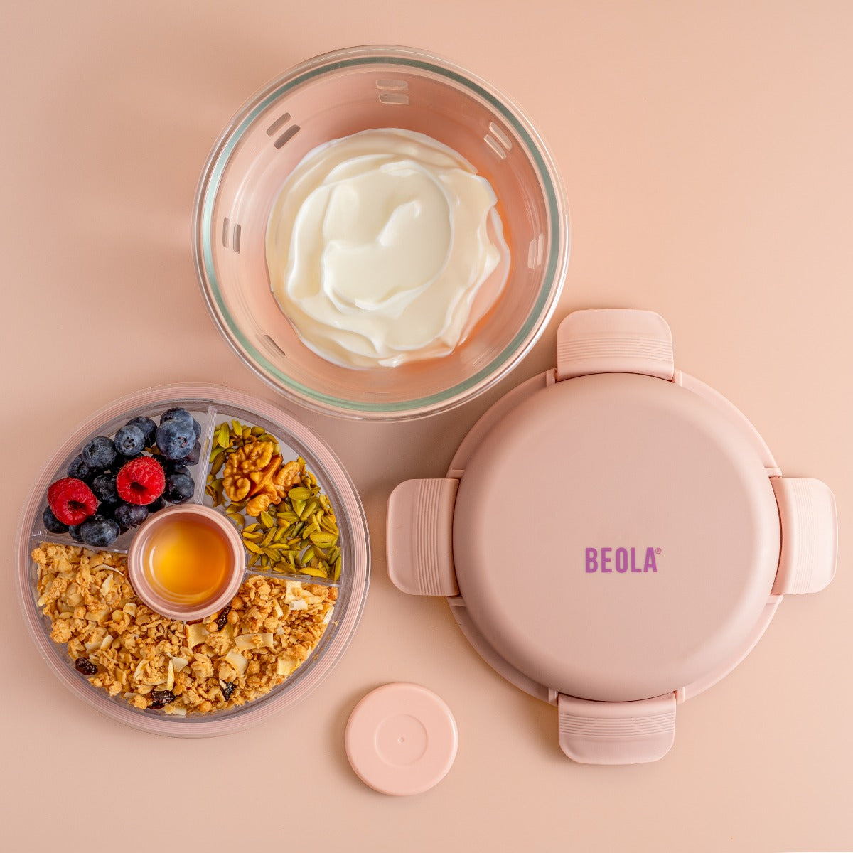 Beola Glass Food Bowl Container With Ice Pack 950Ml Blush Pink
