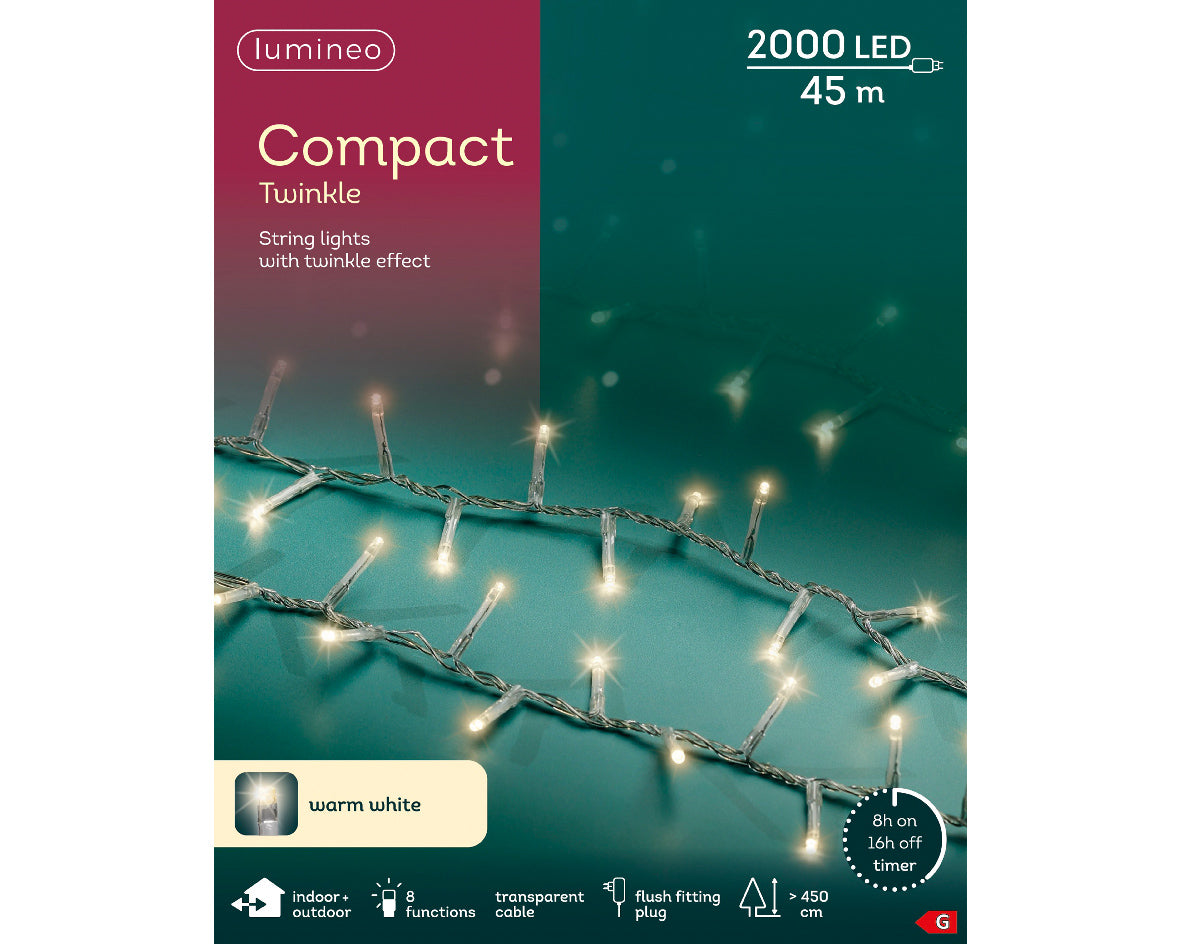 Homesmiths LED Compact Lights 8 Function Twinkle Effect Warm White 2000L