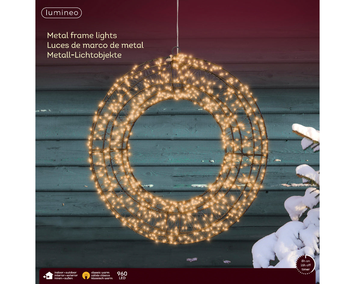 Homesmiths Micro LED Frame Light Gb Metal Wreath Steady Outdoor 38cm