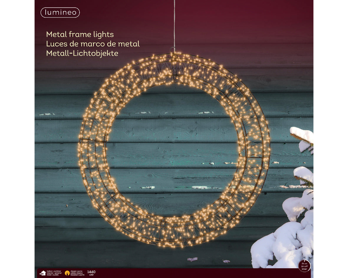 Homesmiths Micro LED Frame Light Gb Metal Wreath Steady Outdoor 58cm