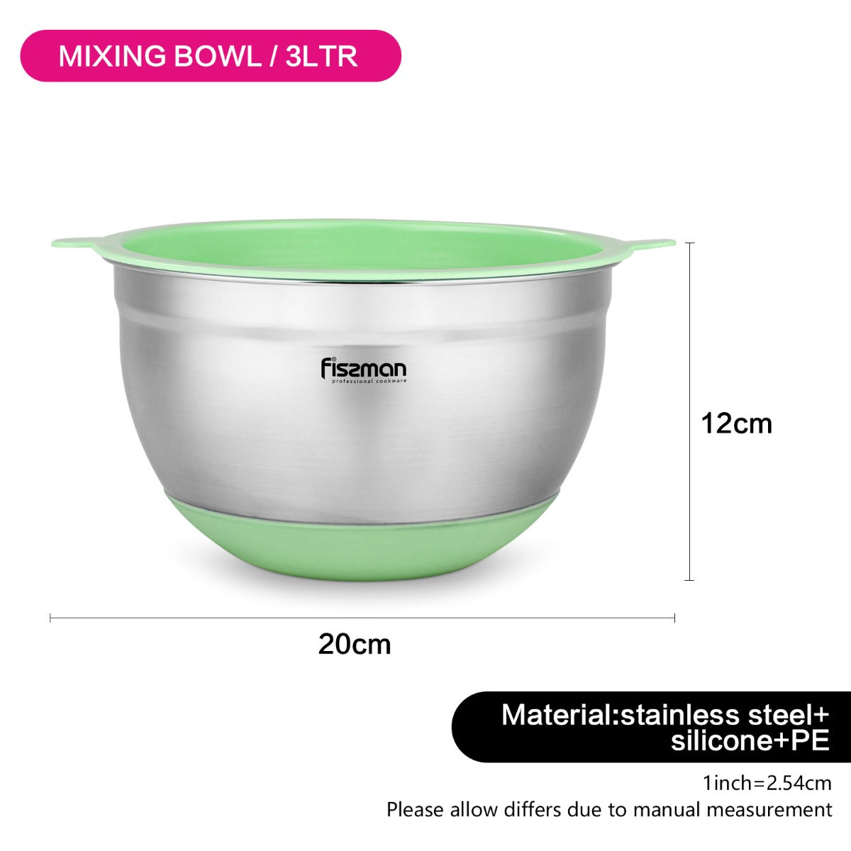 Fissman 3 Liter Mixing Bowl Stainless Steel 18/10 (Inox 304) Green