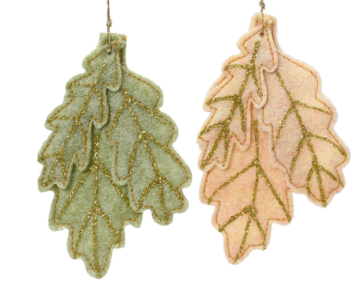 Homesmiths Leaves Felt Glitters Cream Green 16.5cm
